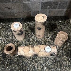 Rustic Faux Log Tea Light Candle Holder Set